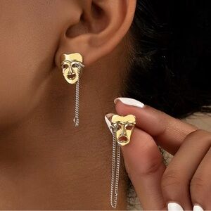 Gold Two-Tone Face Drop Earrings - Women Jewelry